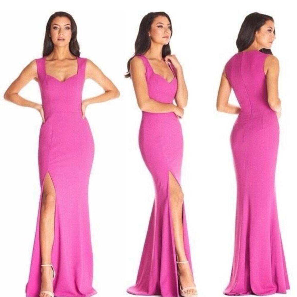 Dress The Population Pink Fuchsia Gown Maxi Dress Sleeveless Slit NWT Size L